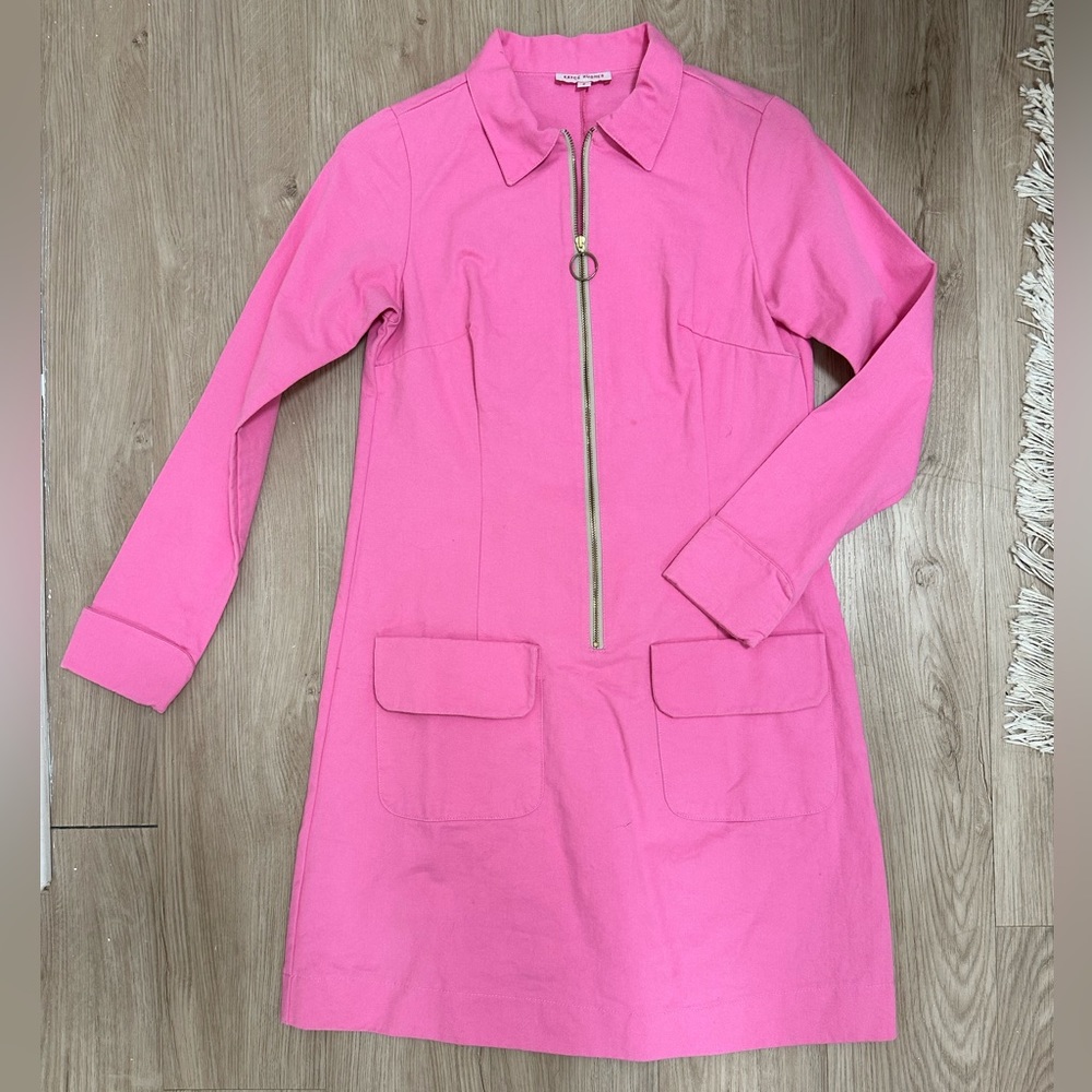 Pink Structured Long Sleeve Zip Up Dress